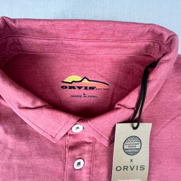 Orvis Shirt Mens Large Salmon Pink Preppy Stretch Anglers Performance Golf Polo - Picture 3 of 11